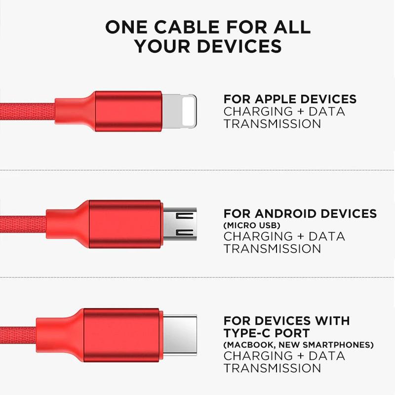 Braided Nylon 3-in-1 Multi USB Cable