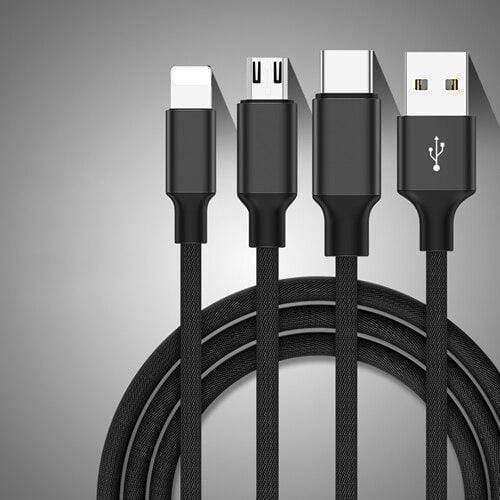 Braided Nylon 3-in-1 Multi USB Cable Black