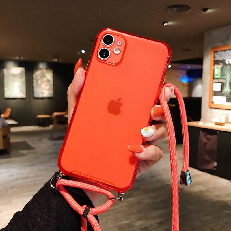 Colored iPhone Case with Braided Lanyard Strap Red / iPhone X/XS