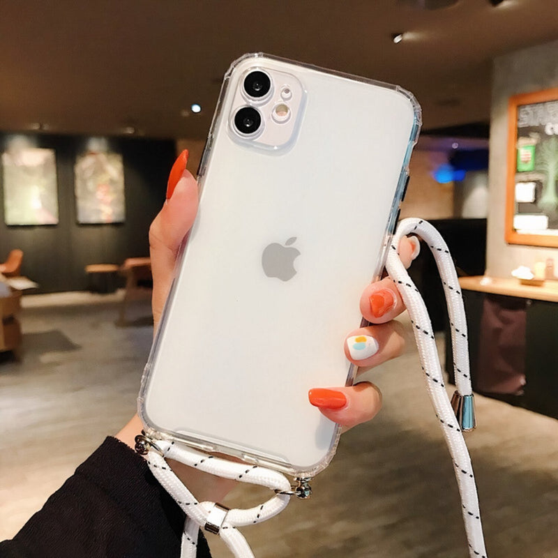 Colored iPhone Case with Braided Lanyard Strap White / iPhone 11 Pro Max