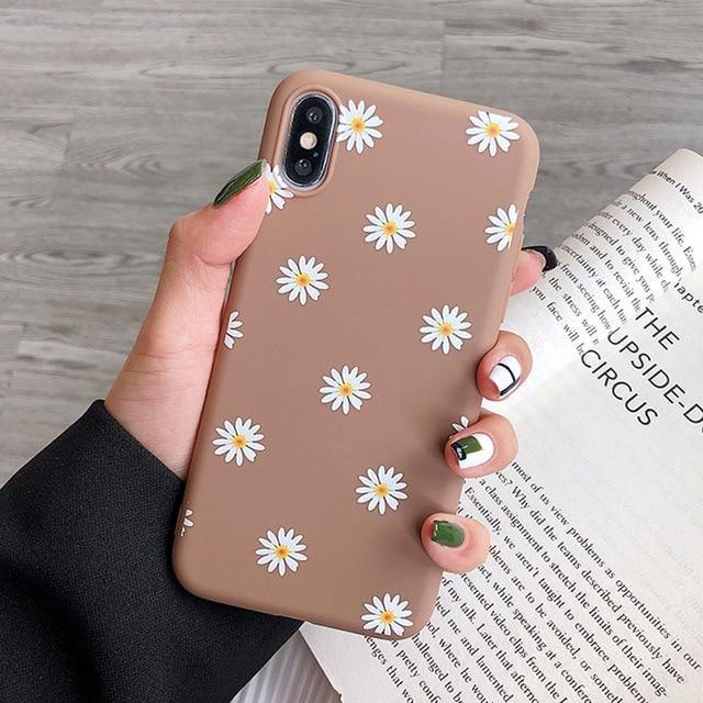 Flexible Silicone Daisies on Colored Background iPhone Case Brown / iPhone X/XS