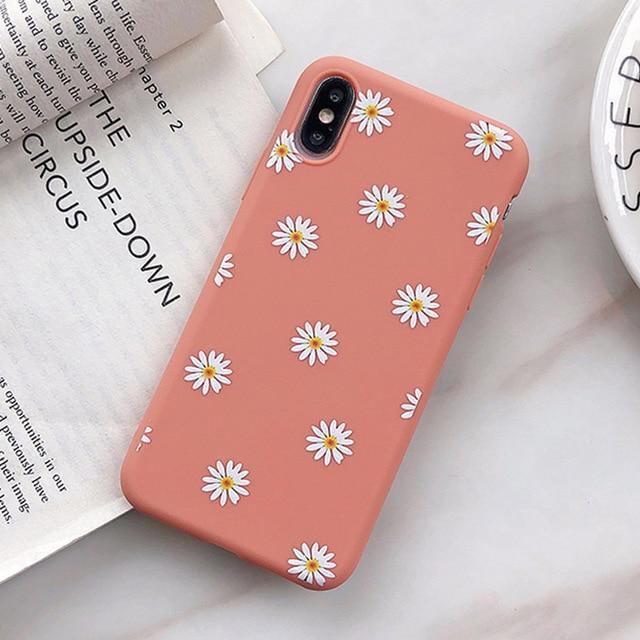 Flexible Silicone Daisies on Colored Background iPhone Case Pink / iPhone XR