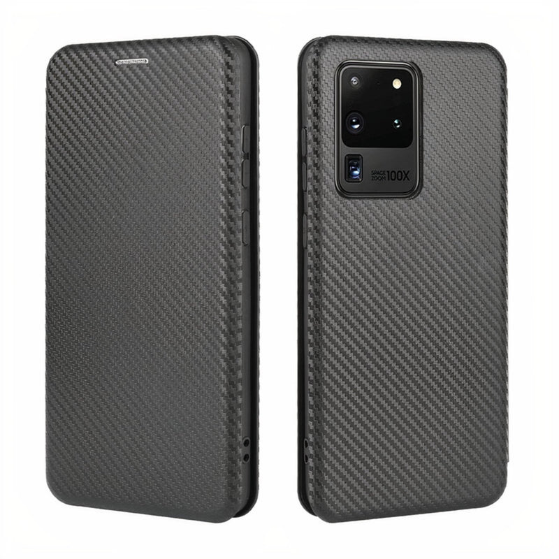 Samsung Galaxy S Magnetic Carbon Fiber Style Flip Case Black / Galaxy S10+