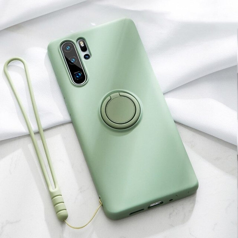 Soft Silicone Huawei P Case with Ring Stand Green / P30 Pro
