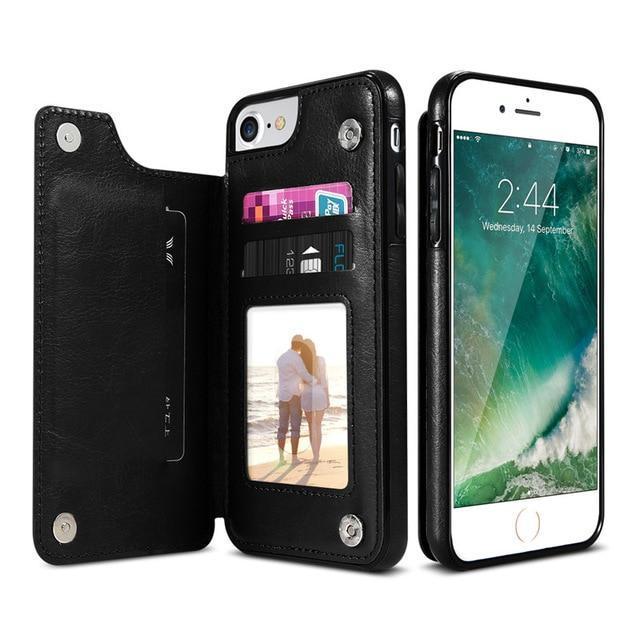 Wallet iPhone Cover with Artificial Leather Flap Black / iPhone 7/8/SE 2020