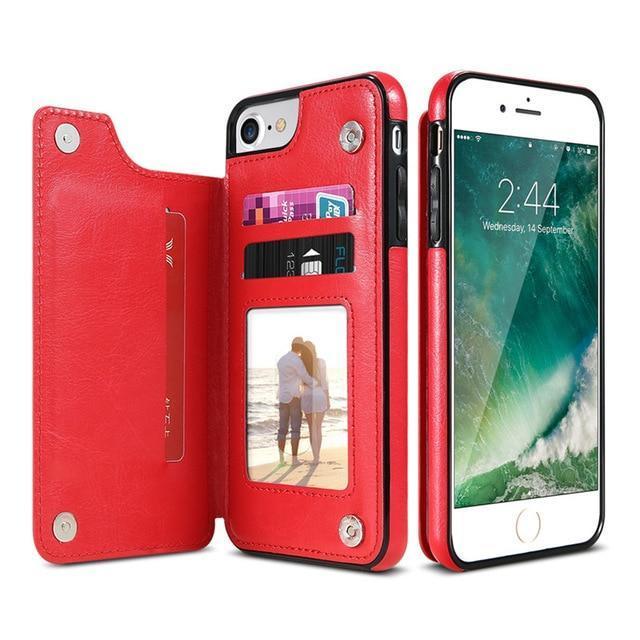Wallet iPhone Cover with Artificial Leather Flap Red / iPhone 6 Plus/6S Plus